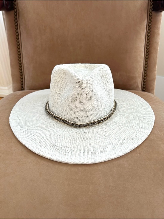 Free People Accessories - Free People Monte Carlo Wide Brim Beaded Hatband Ivory White Hat OS
